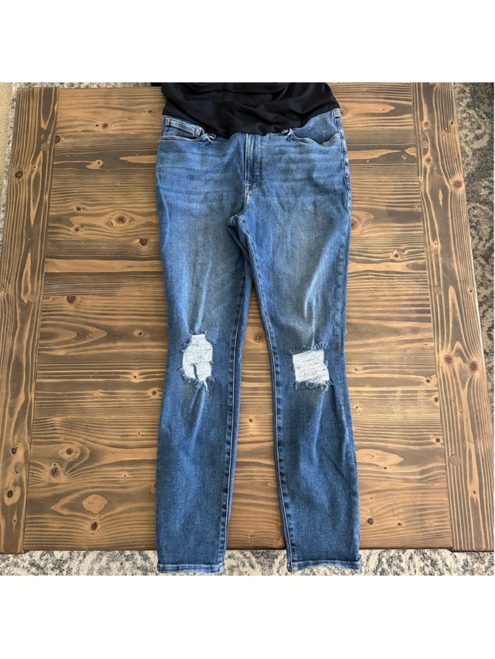 Good American Maternity Skinny Jeans 10 Blue Distressed Over Belly Denim